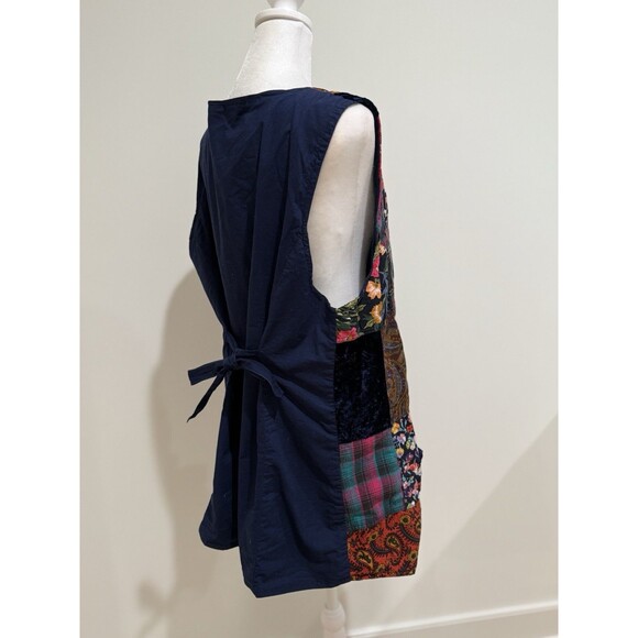 Vintage Blue Patchwork Vest Women’s Large Tie Back Button Front - Picture 11 of 16
